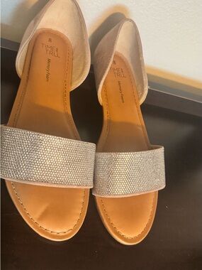 Time and Tru Nude and Silver Open-Toe Memory Foam Flats